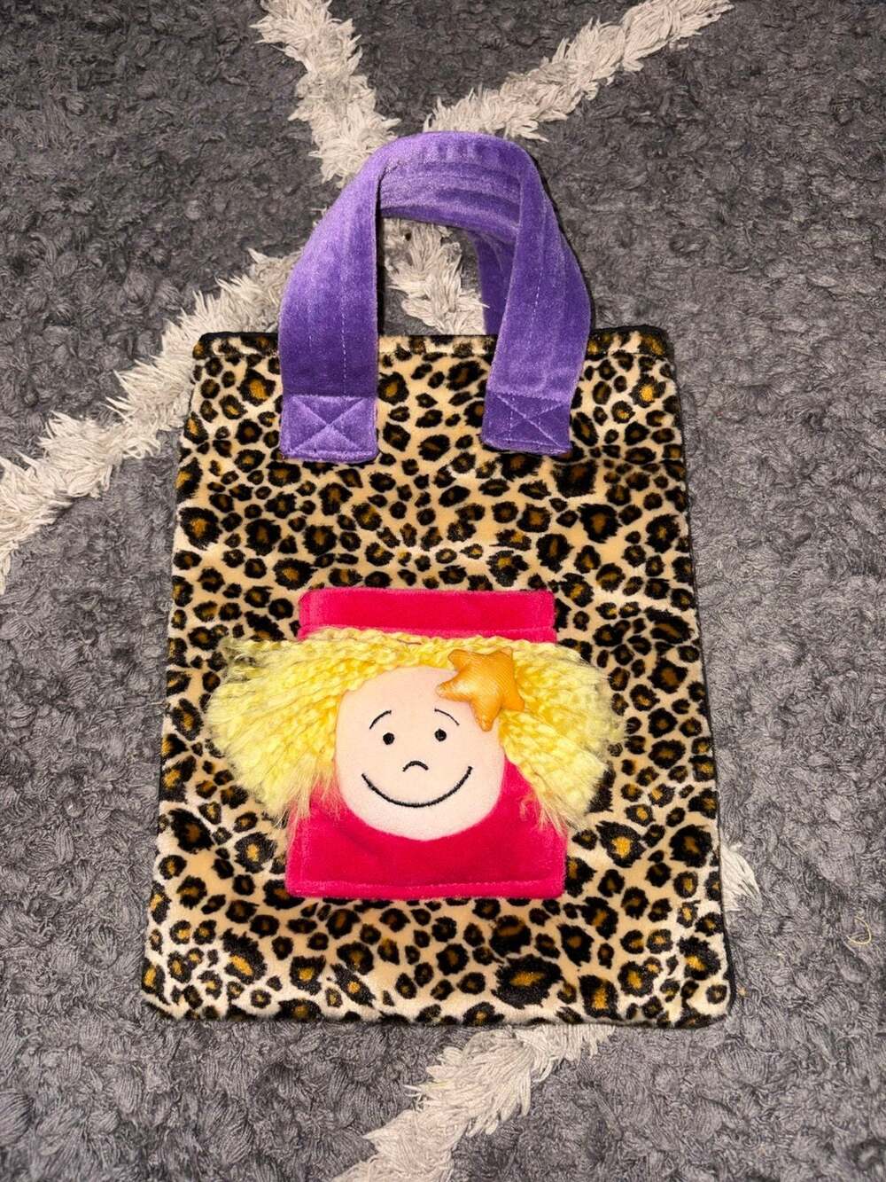 Jellycat Plush Kids Tote Bag Leopard Print Character Face Soft Purse